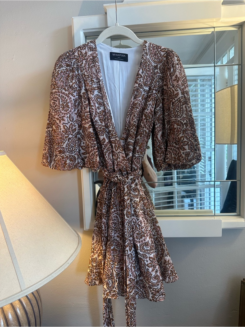 MINKPINK Brown Paisley Tie-Waist Mini Dress